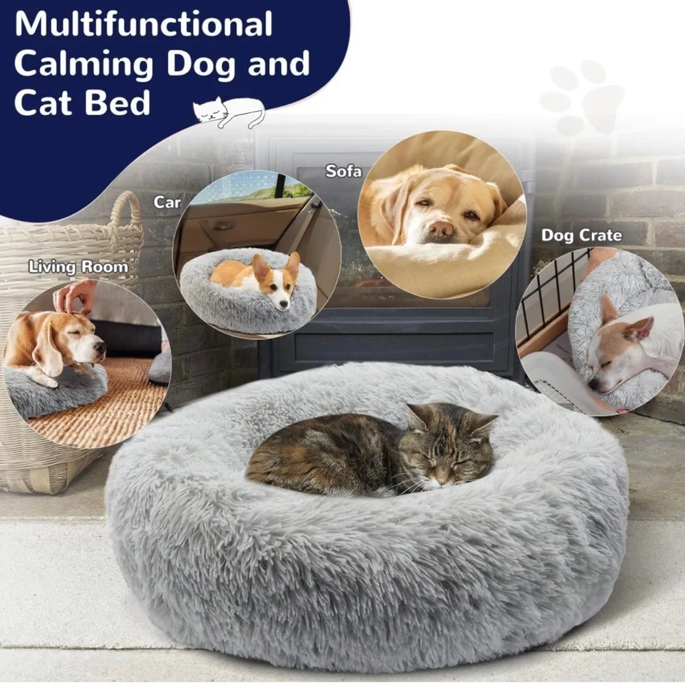 Calming pet dog cat round donut sleep bed